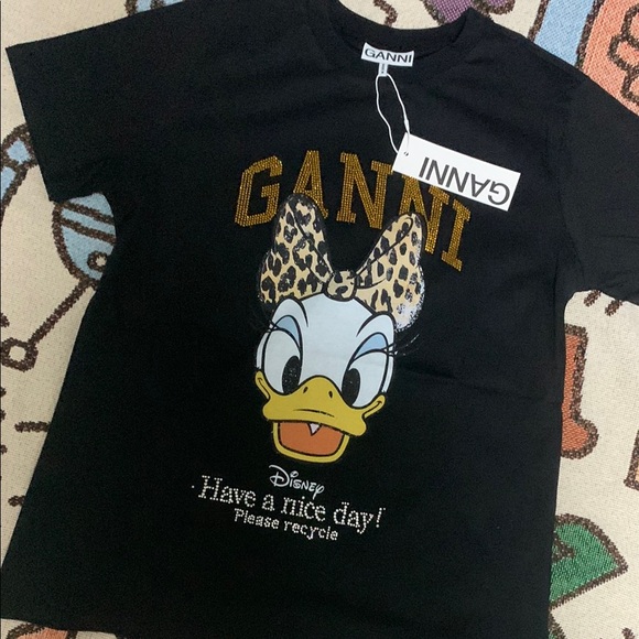Ganni Tops - Ganni Black Tee with Daisy Duck and Leopard Bow
